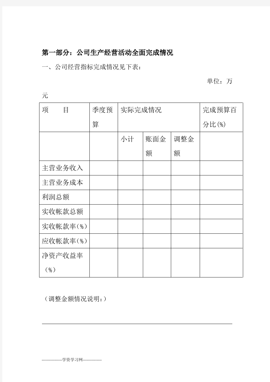 经济活动分析报告模版