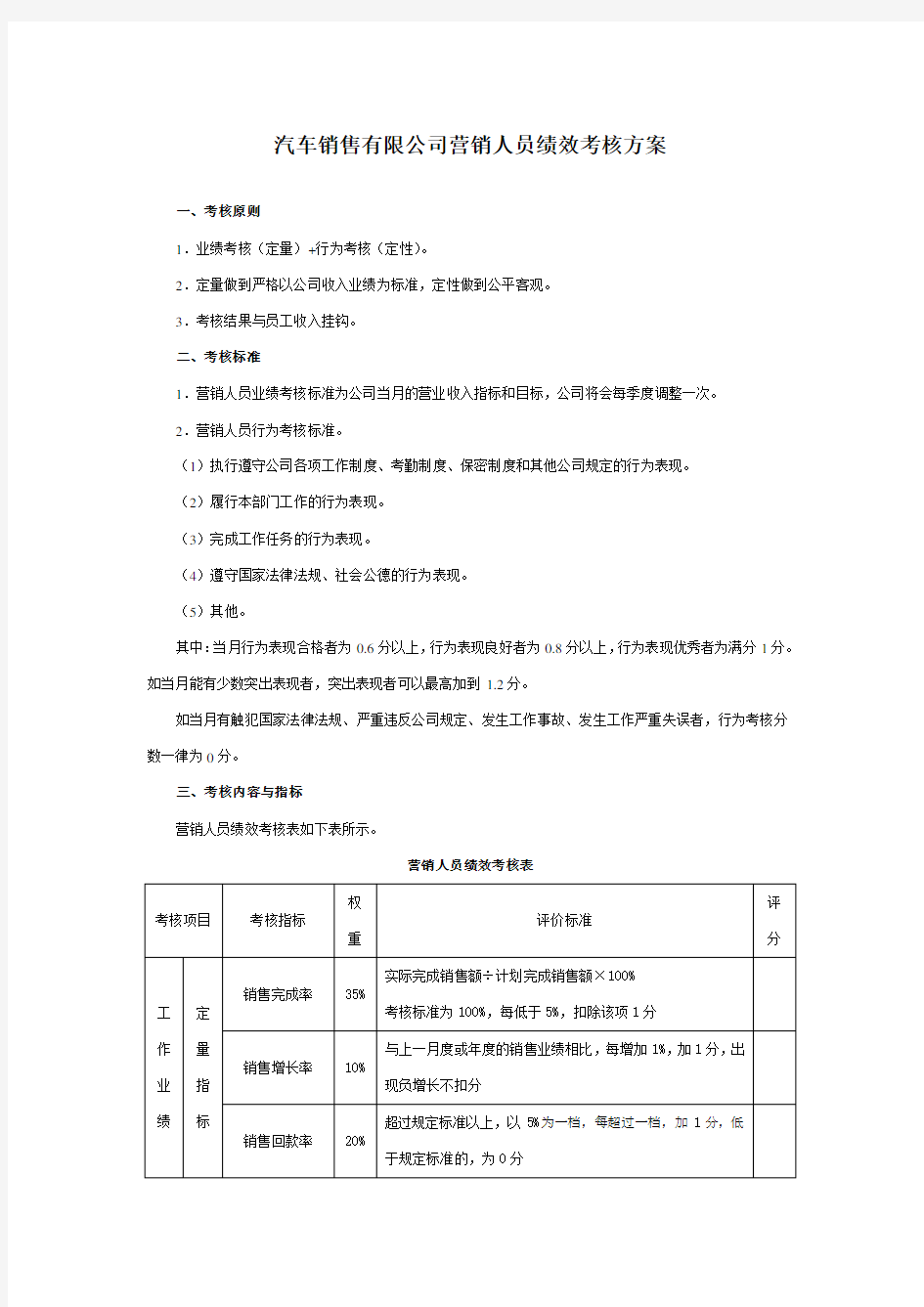 汽车销售人员绩效考核的解决方案.doc