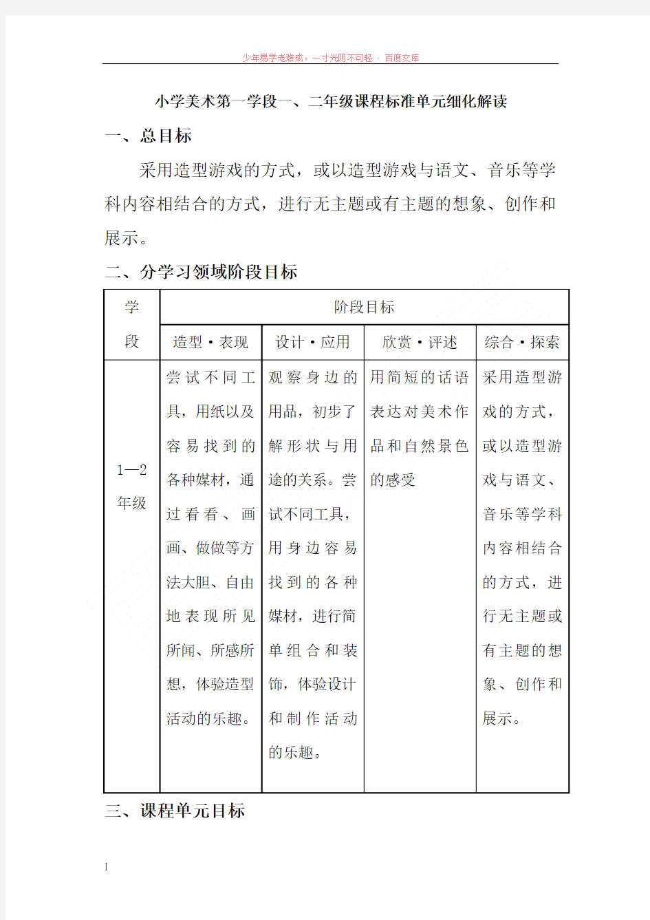 小学美术一、二年级课程标准单元细化解读