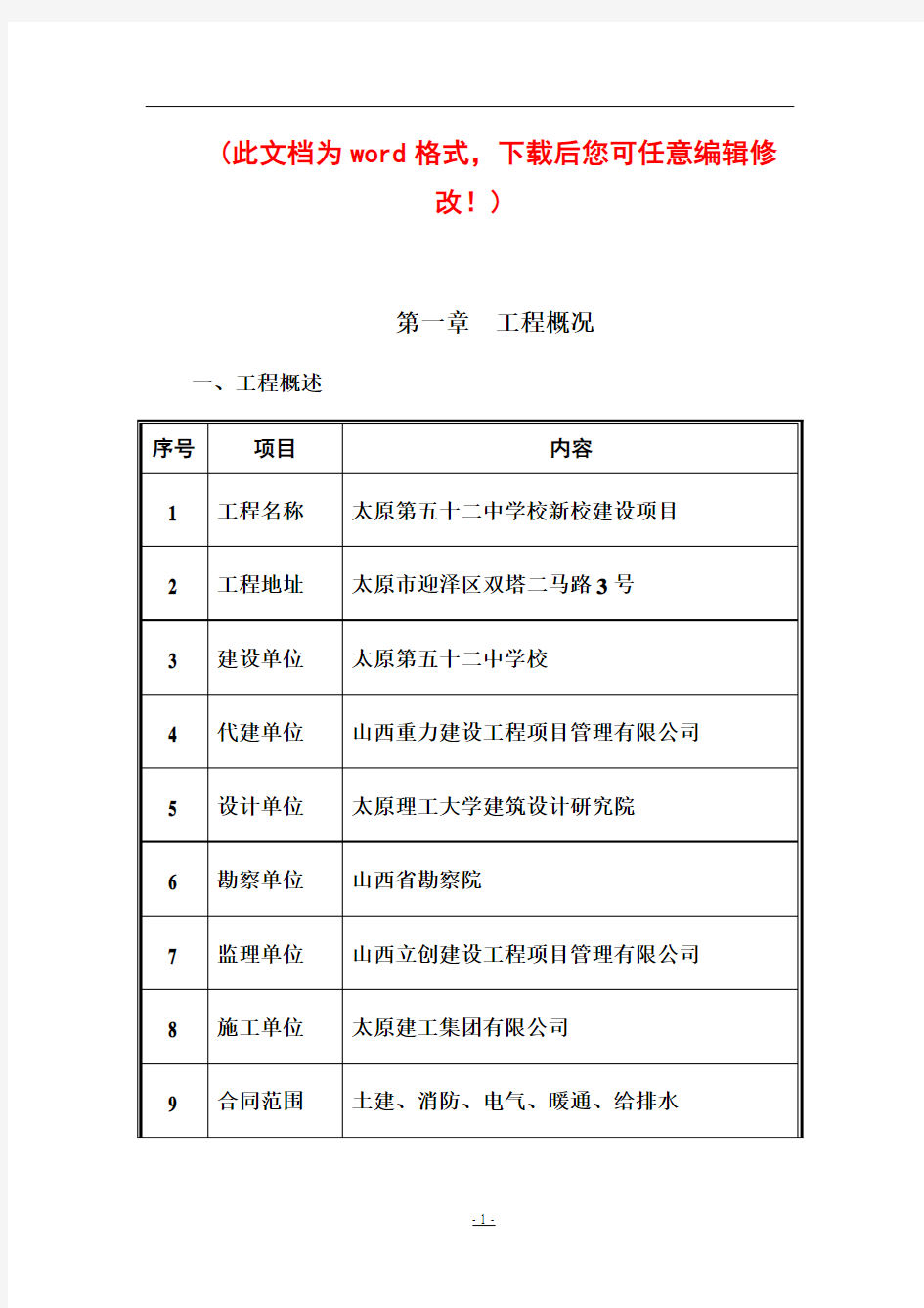 太原建工集团太原市第五十二中学新建项目教学楼施工组织设计最终版