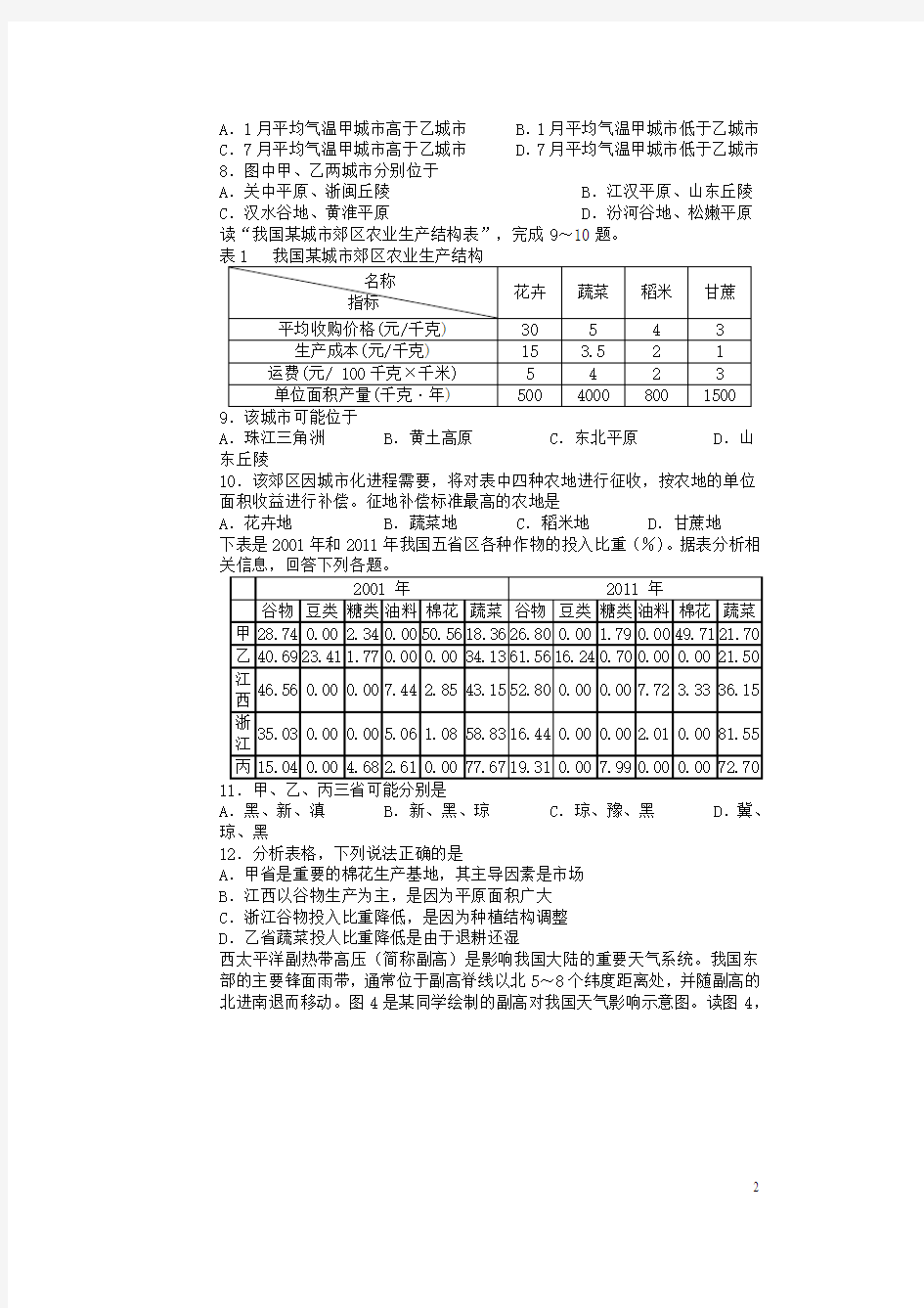江西省上高县第二中学2015-2016学年高二地理5月月考(第六次)试题(新)