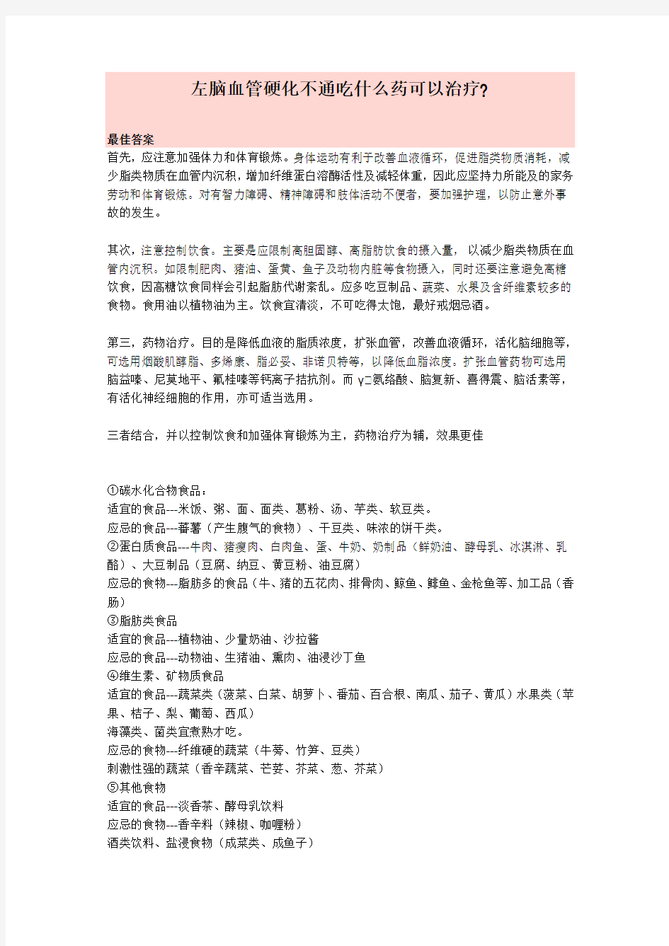 左脑血管硬化不通吃什么药可以治疗