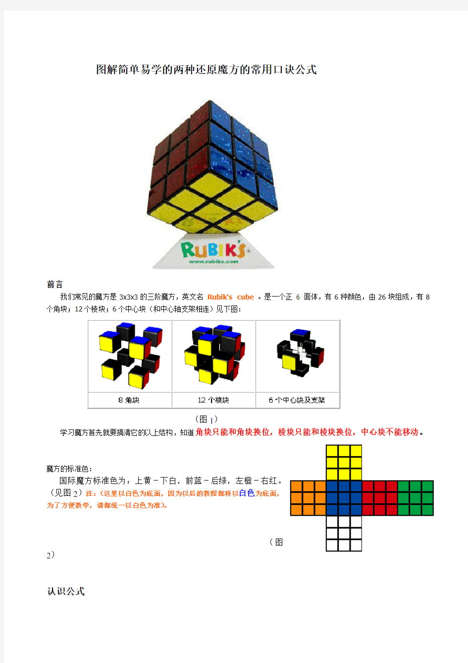 简单易学的两种还原魔方的口诀及公式图解