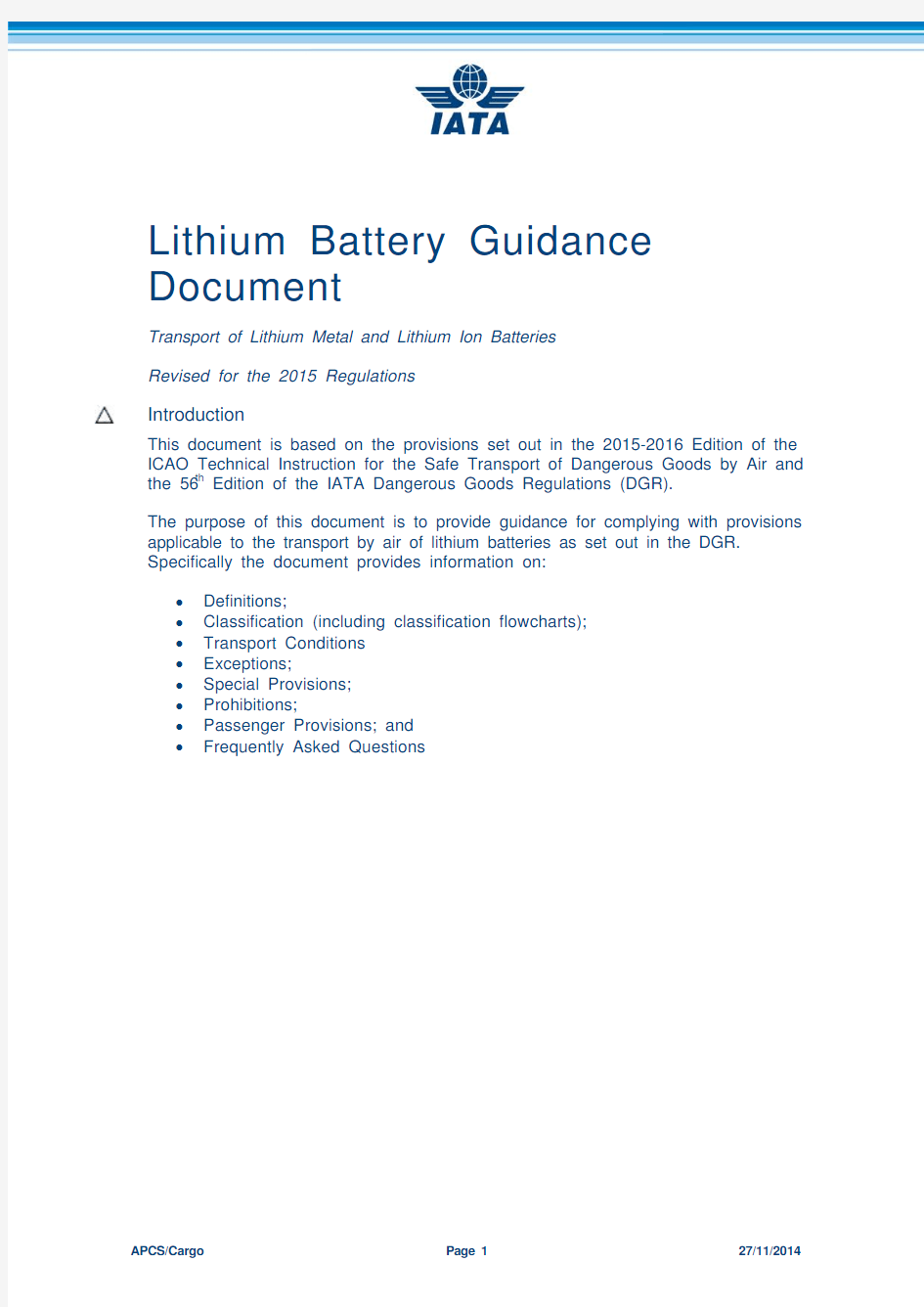 2015锂电池航空运输IATA官方指南英文版