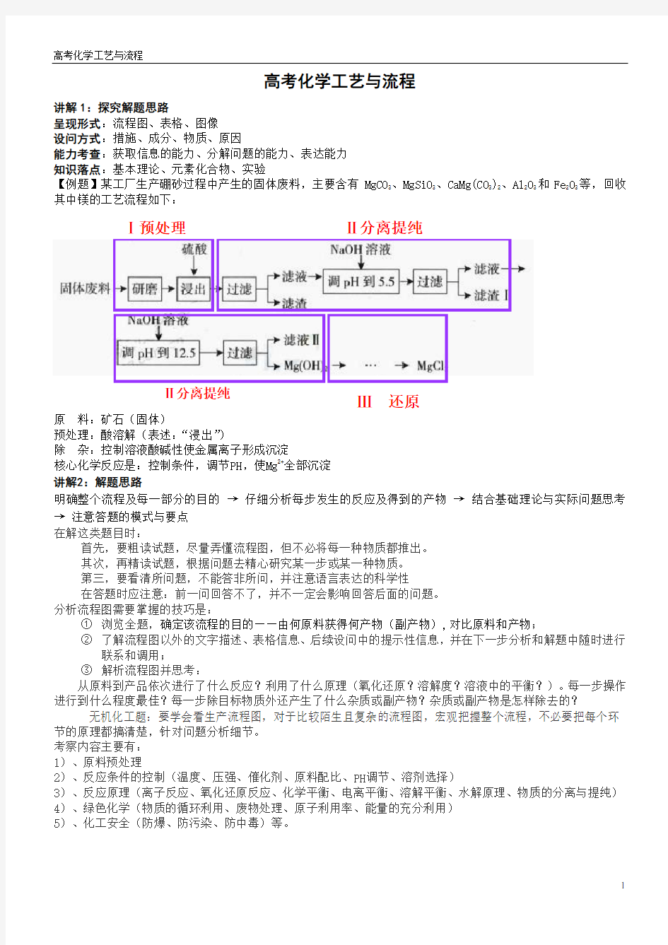 高考化学工艺与流程(名师总结)