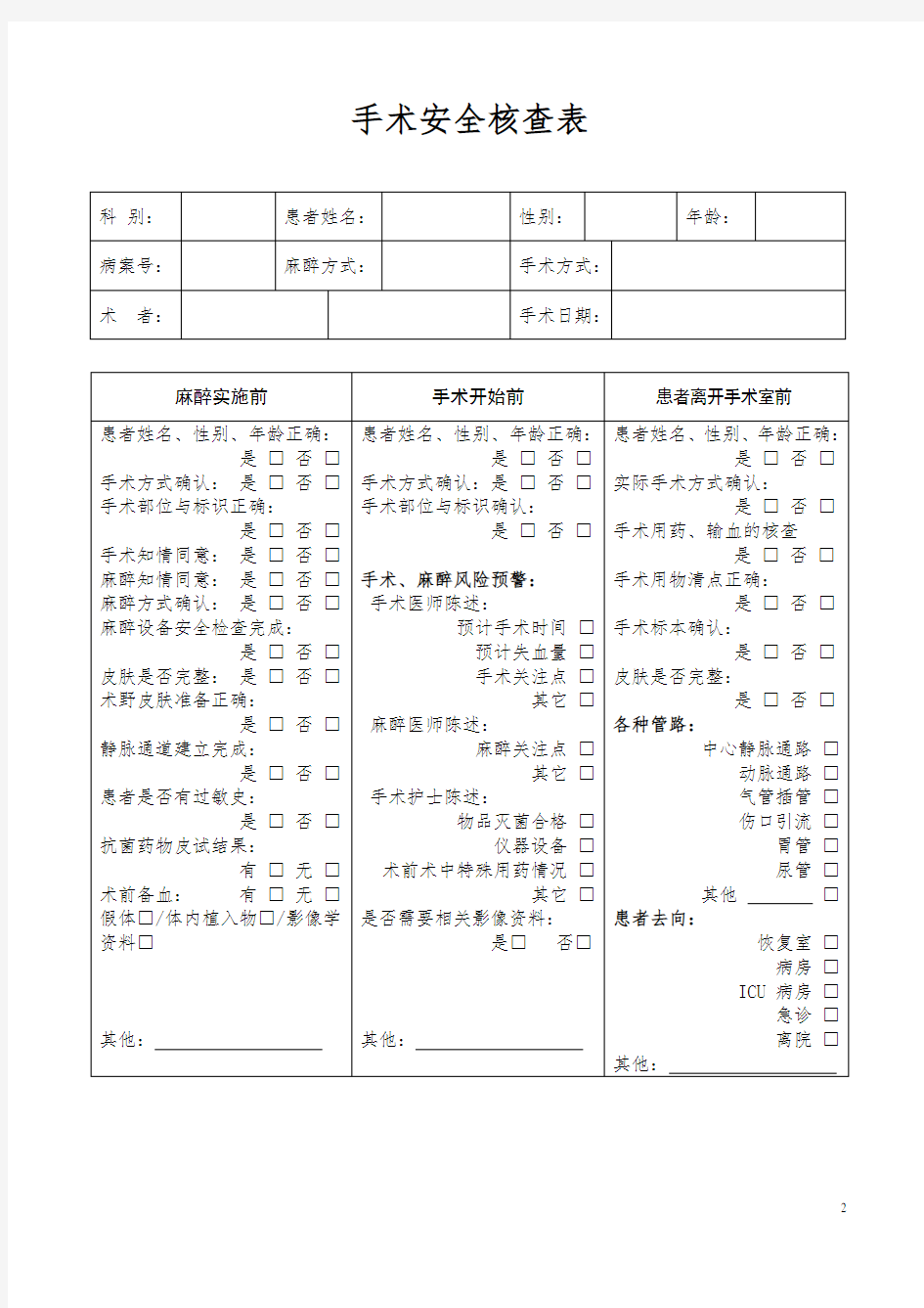 手术安全核查与手术风险评估制度及流程