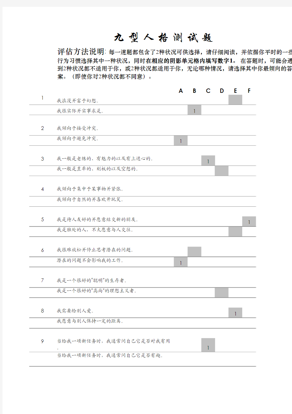 九型人格测试题()