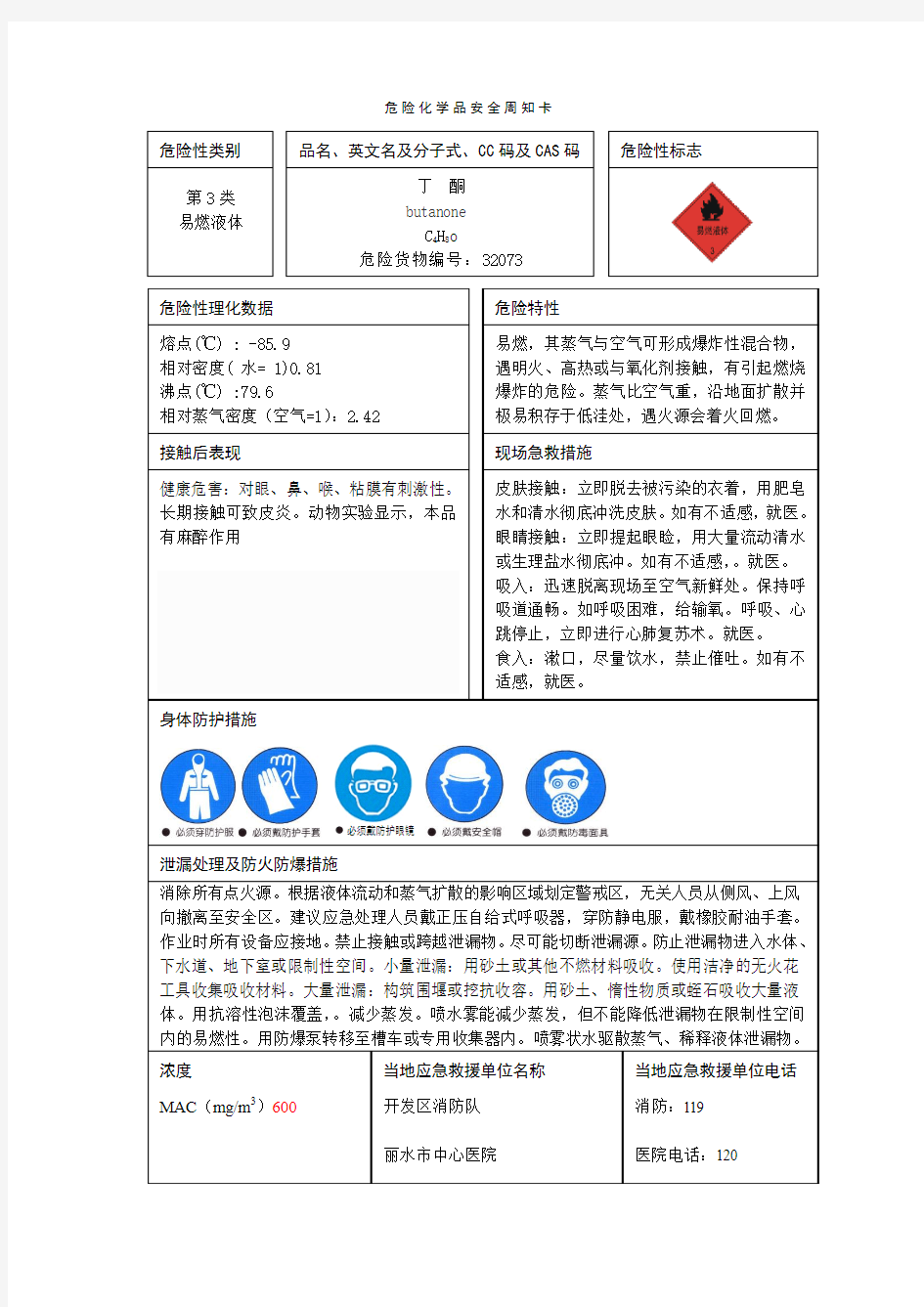 丁酮安全周知卡