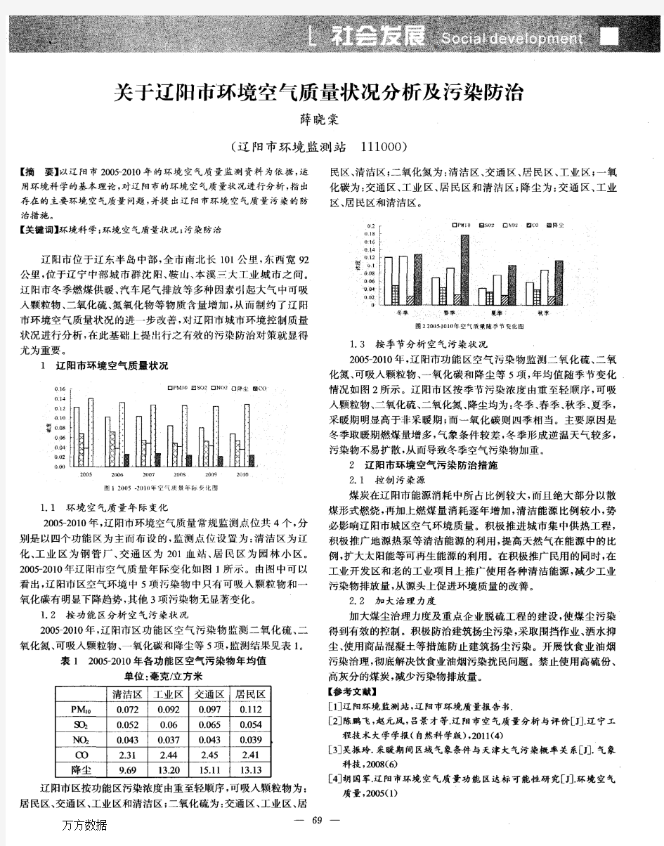 关于辽阳市环境空气质量状况分析及污染防治