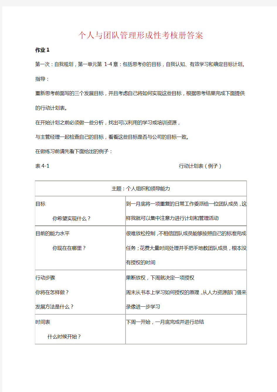 最新个人与团队管理形成性考核册参考答案