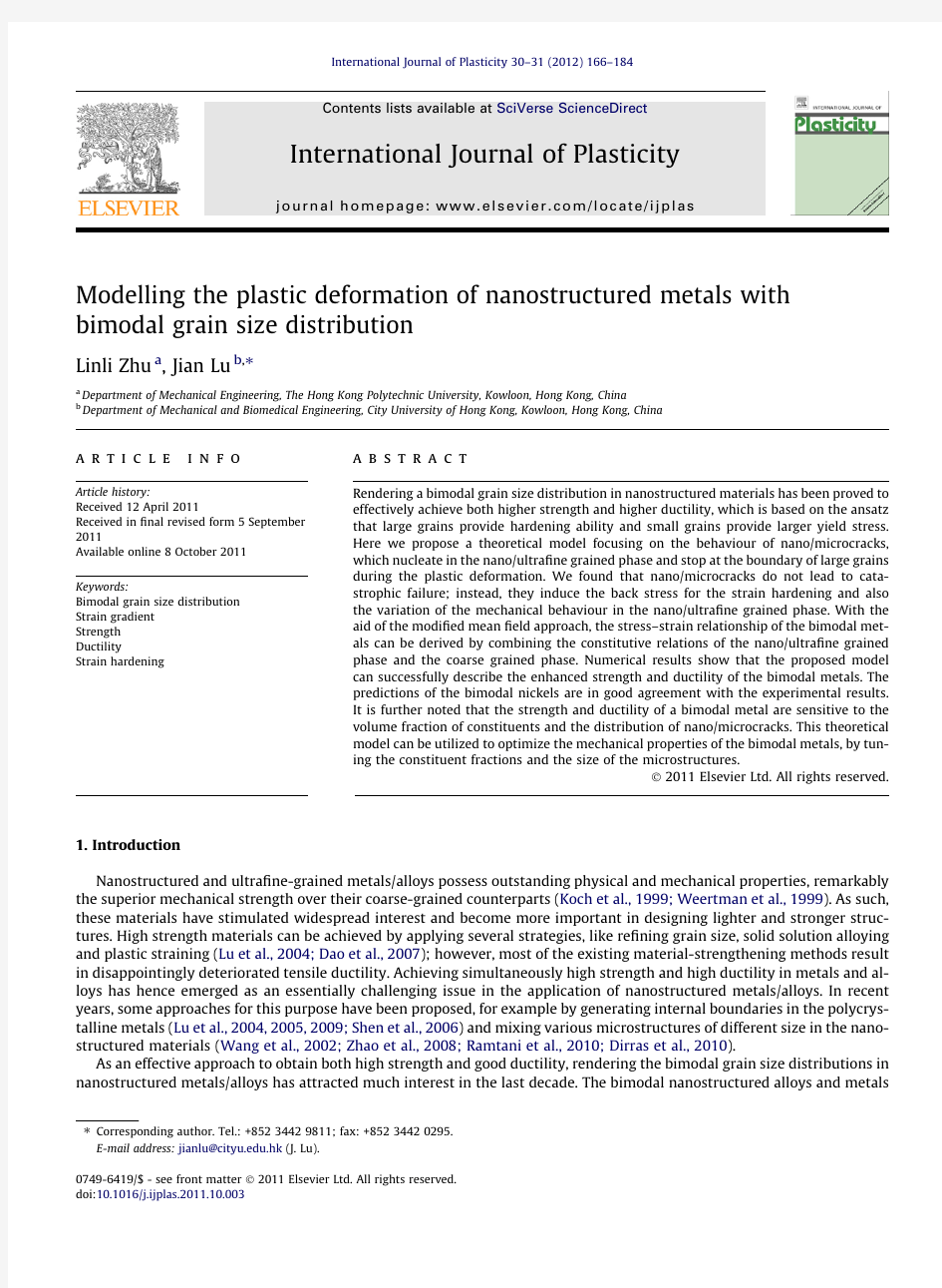 Modelling the plastic deformation of nanostructured metals with bimodal grain size distribution