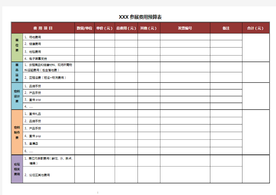 参展预算表(参考)