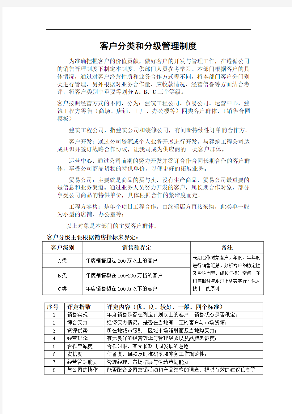 最新客户分类和分级制度