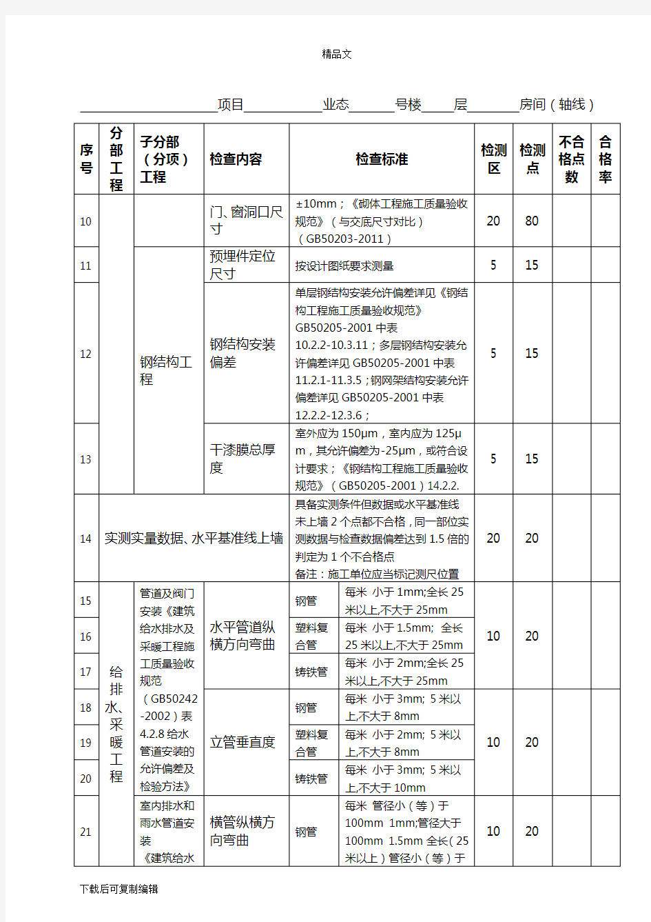 工作检查表-实测实量检查表