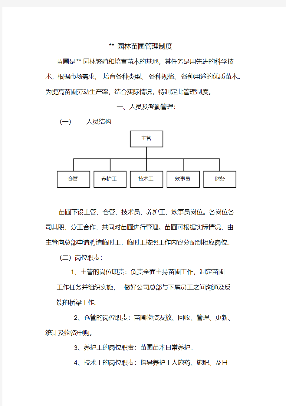 某园林公司苗圃管理制度