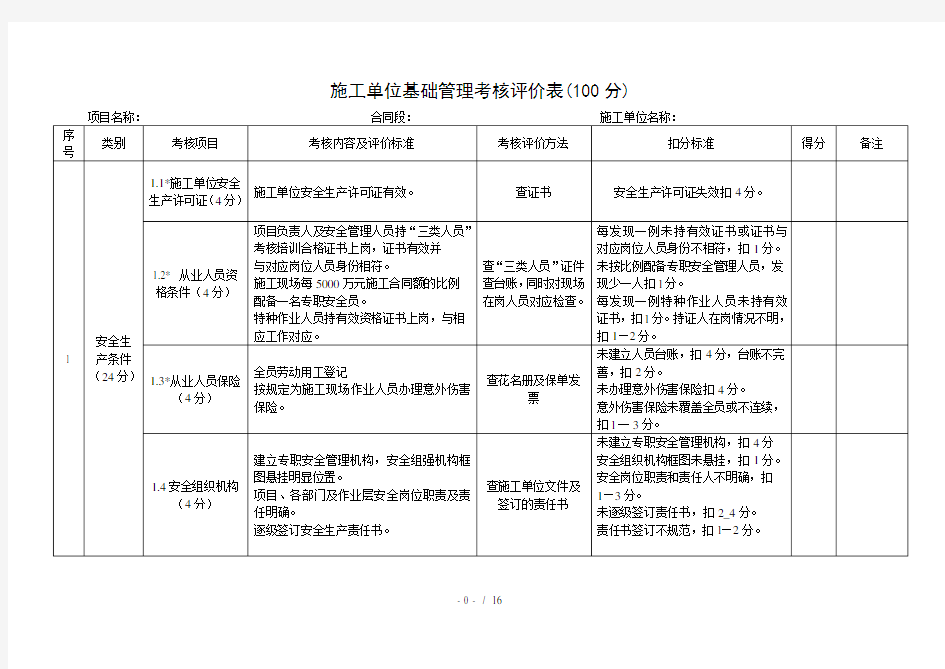 施工单位平安工地自评表