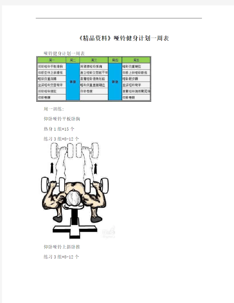 《精品资料》哑铃健身计划一周表