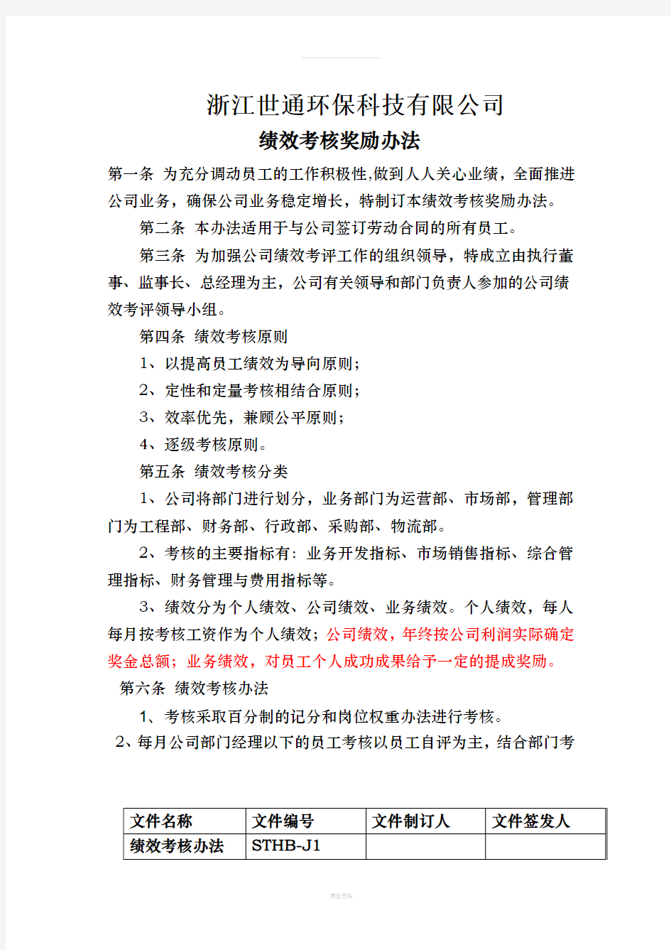 公司绩效考核奖励办法