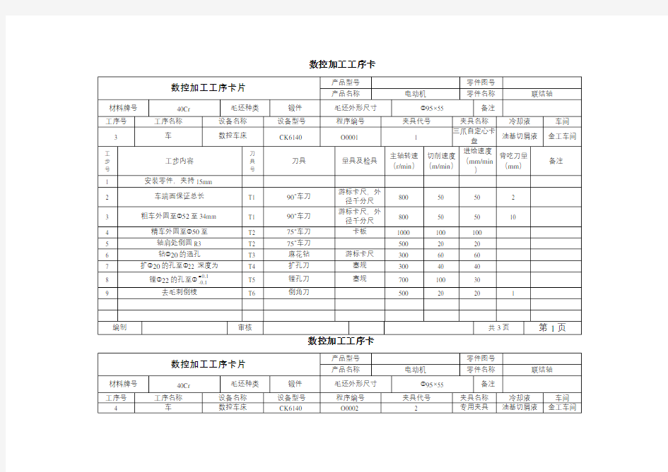 数控加工工序卡片