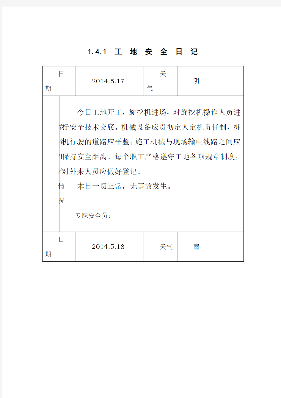 工地安全日志范例52007