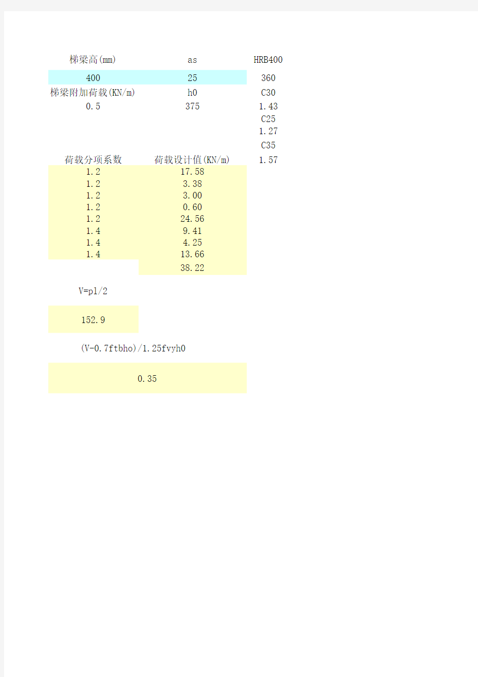 楼梯结构设计自动计算表格Excel