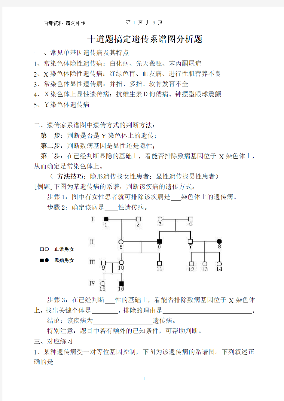 十道题搞定遗传系谱图分析题