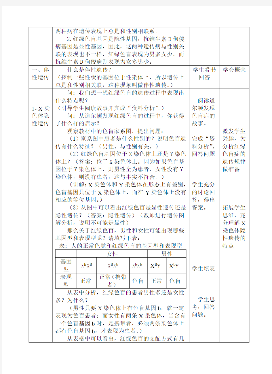 (完整版)《伴性遗传》教学设计