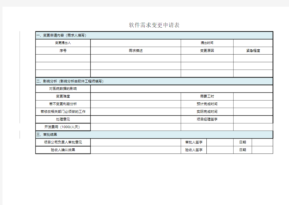 软件需求变更申请表