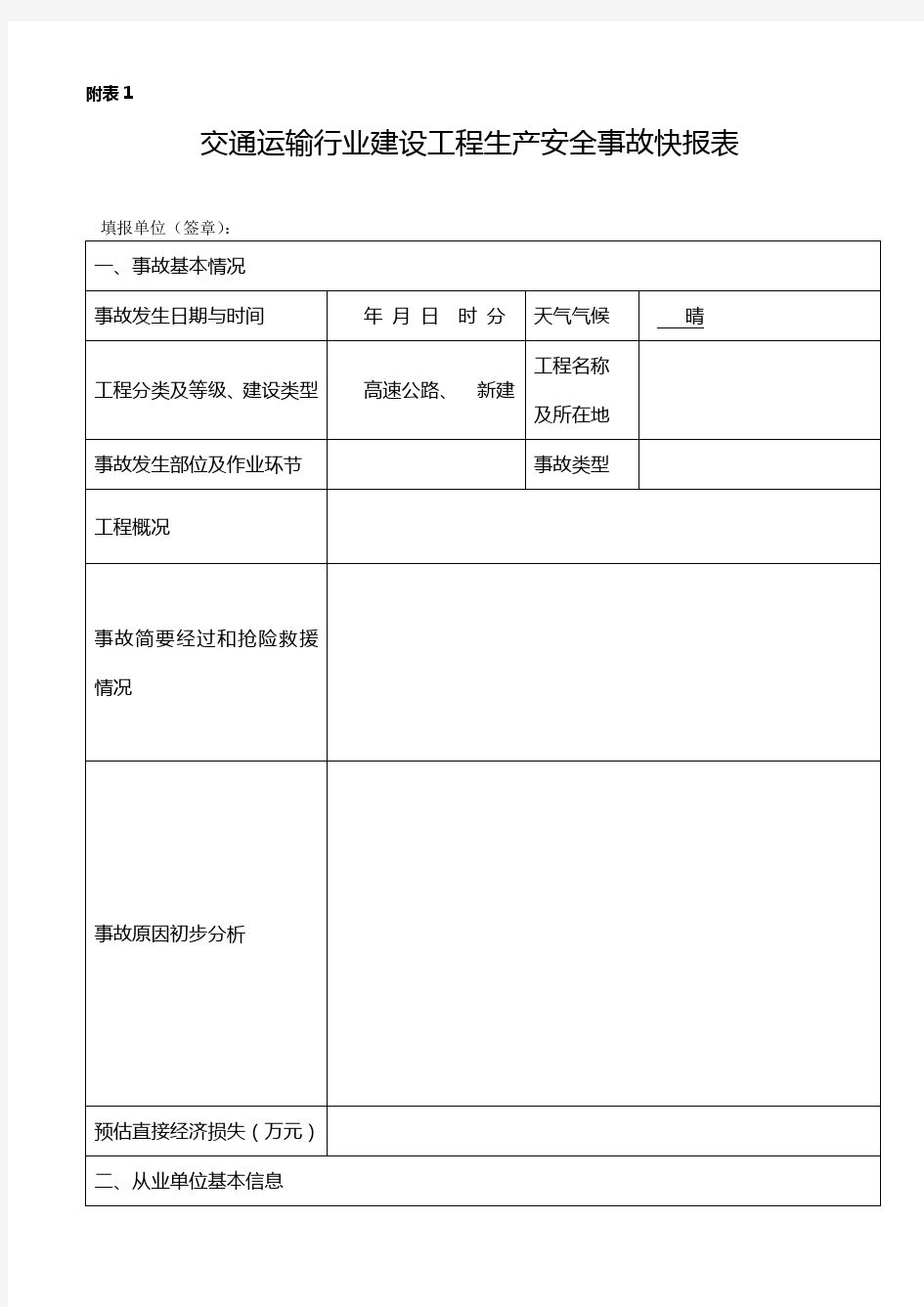 生产安全事故快报表、月报表