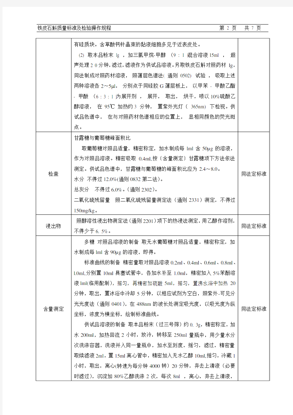 铁皮石斛质量标准及检验操作规程