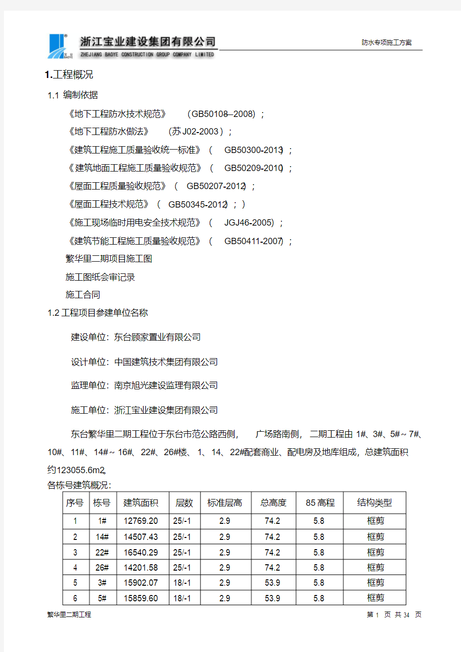 防水工程专项施工方案(完成)分析