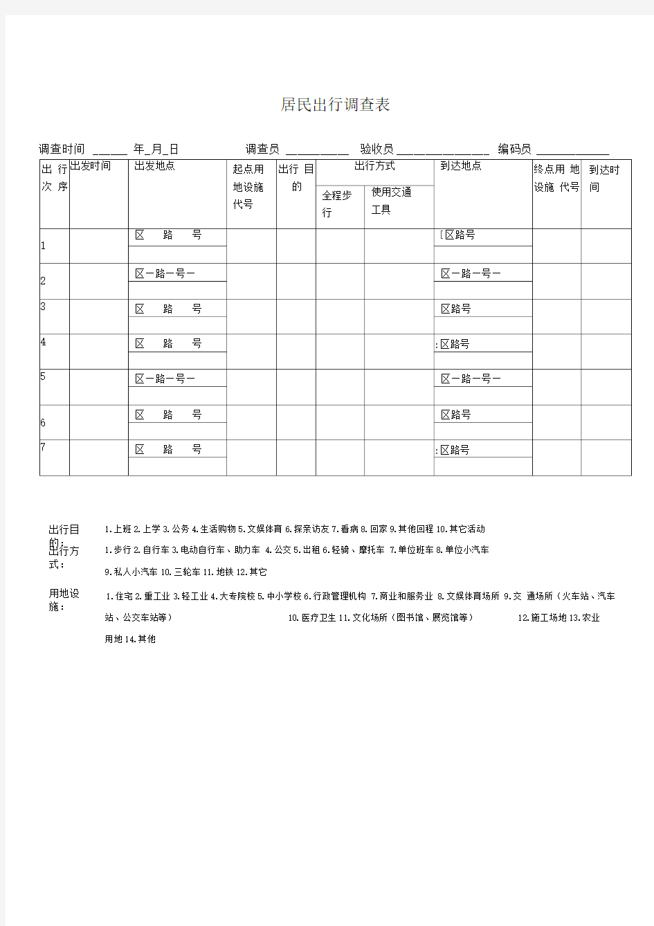 居民出行调查表