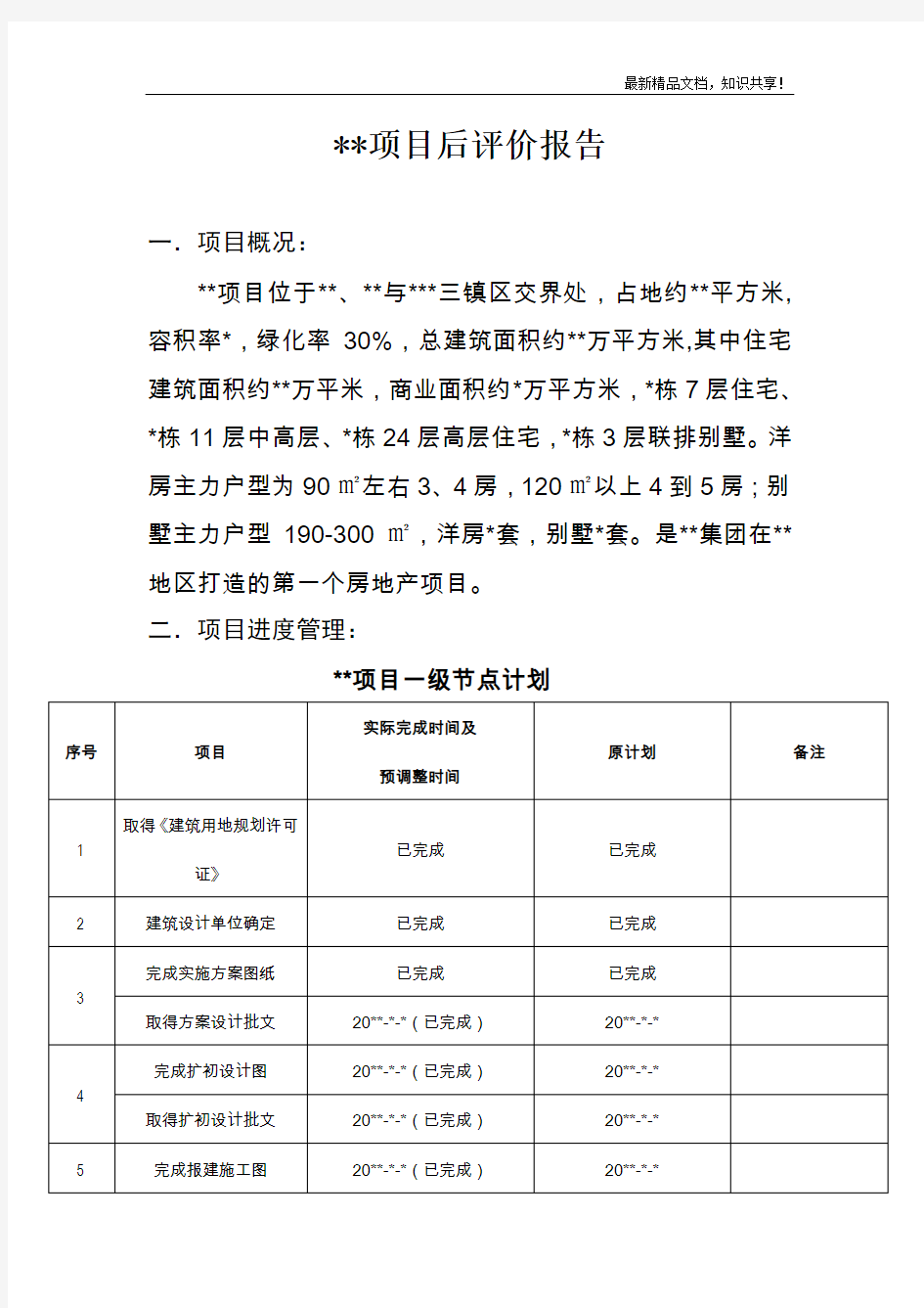 项目后评价报告