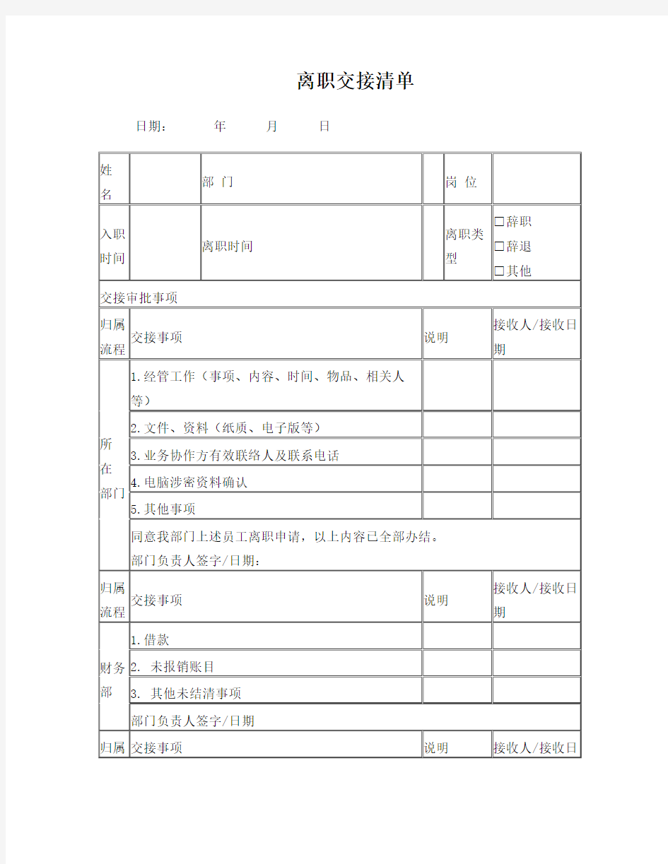 离职交接清单