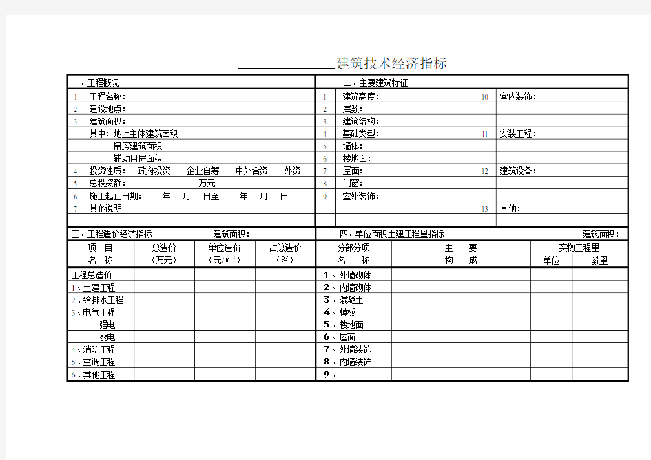 建筑技术经济指标表