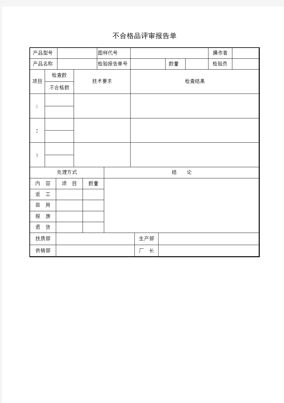 不合格品处理单汇总