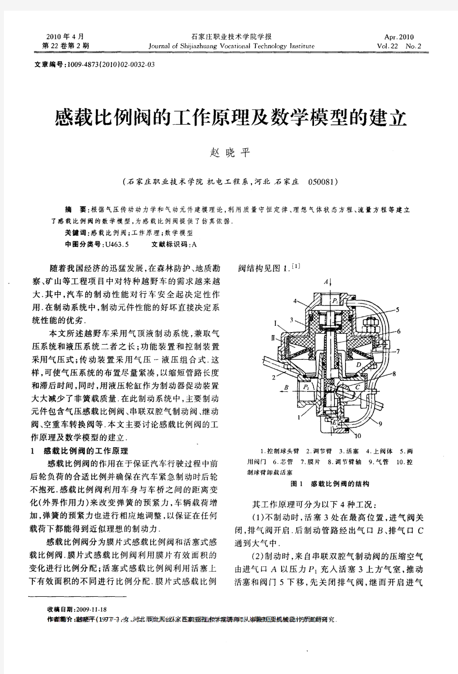 感载比例阀的工作原理及数学模型的建立