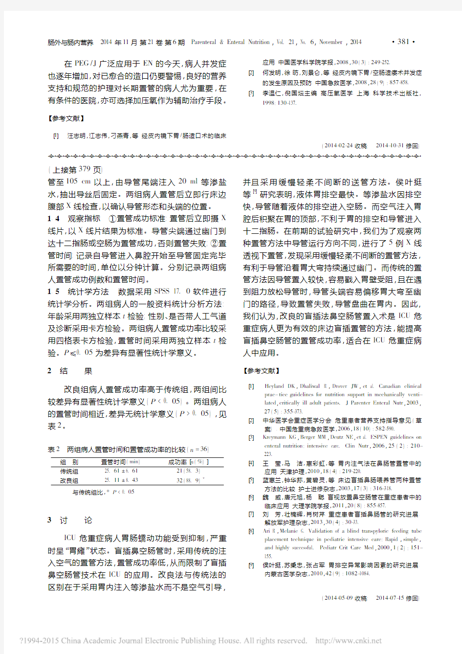 改良盲插法鼻空肠管置入术在危重症病人中的应用_谢艳梅