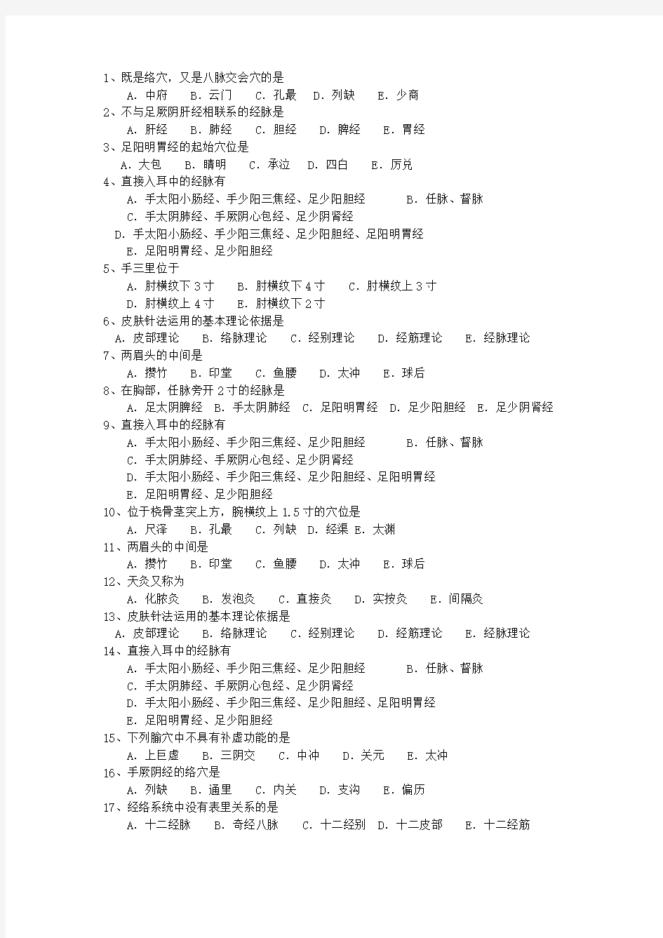2015年湖南省针灸推拿专业考博考资料