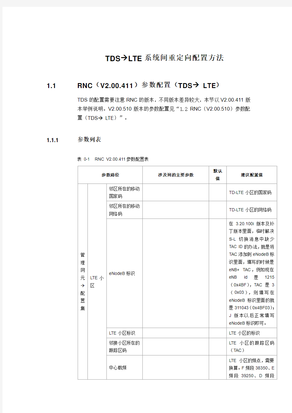 TDS-LTE重定向互操作配置说明