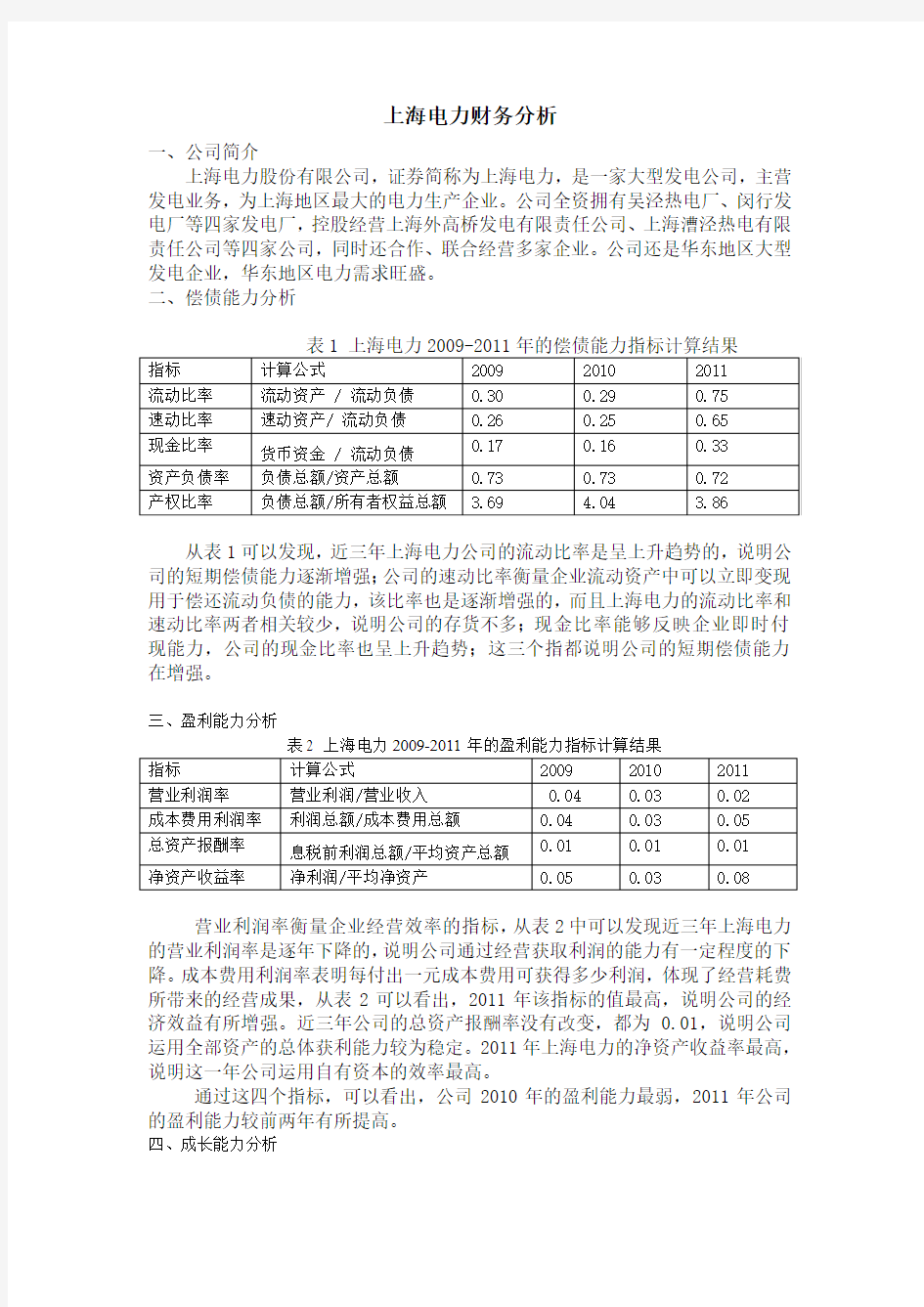上海电力财务分析(1)(1)