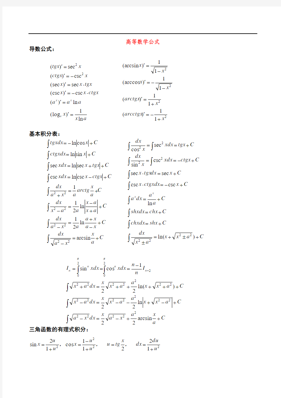 高等数学公式定理