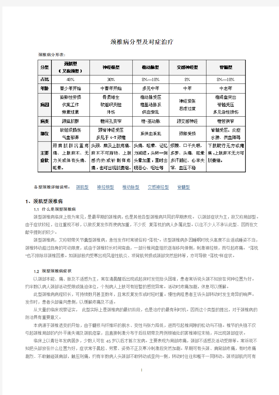 颈椎病分型及对症治疗