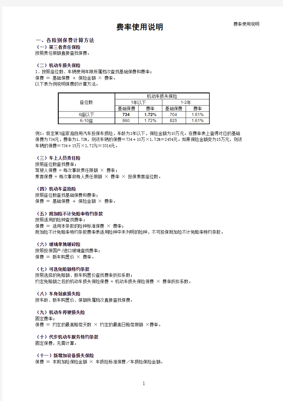 中国人保尊贵人生机动车保险费率表