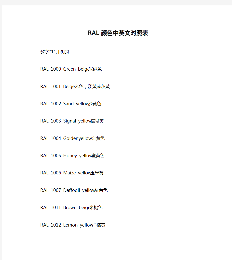 RAL颜色中英文对照表