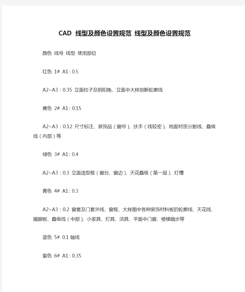 CAD 线型及颜色设置规范 线型及颜色设置规范