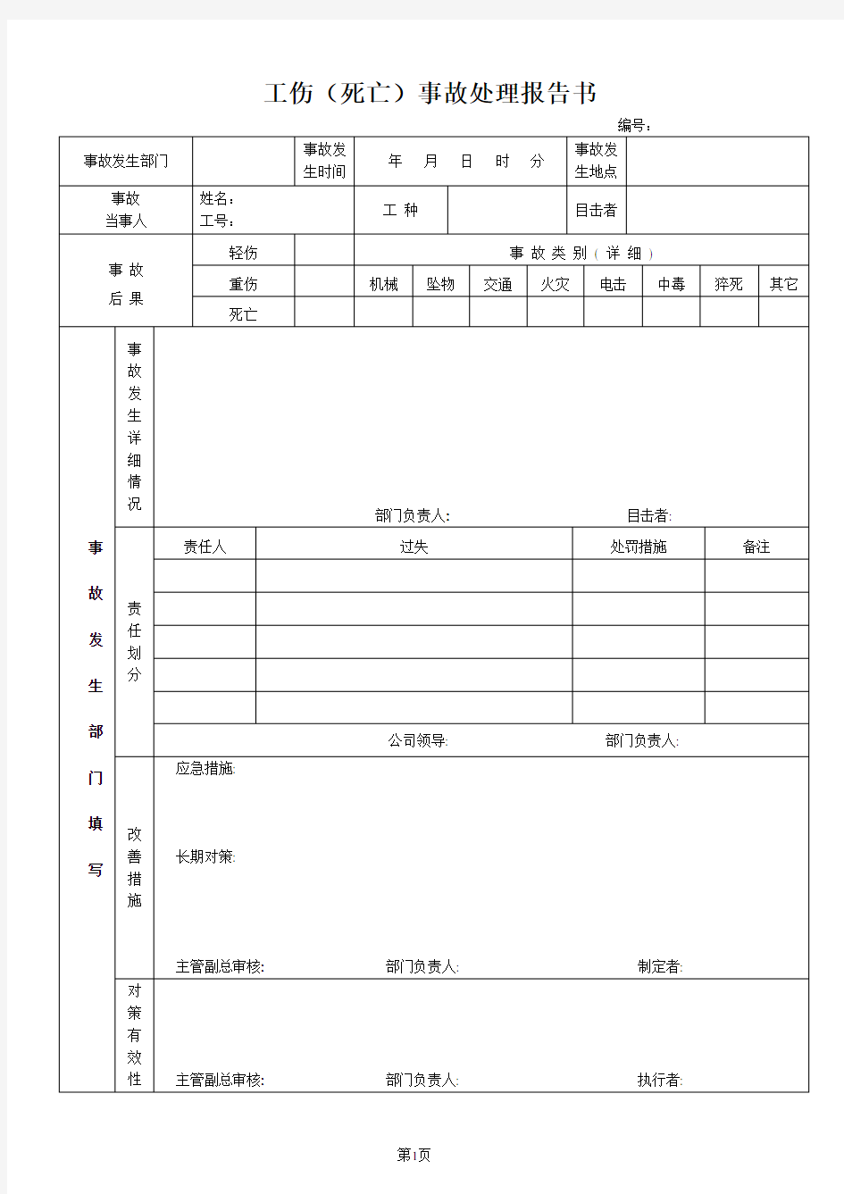 工伤事故调查报告书