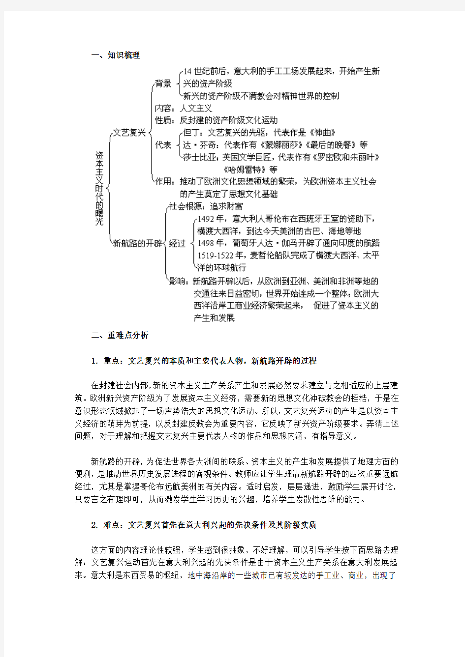 九年级历史上册第十课 知识点 &练习题