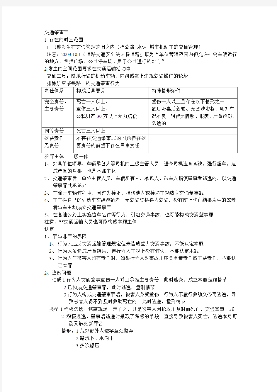 刑法交通肇事罪总结