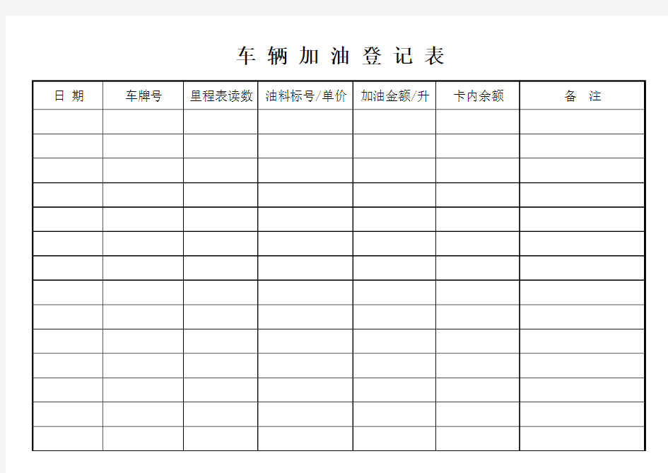 车辆行车记录表、车辆维修保养记录表、车辆加油登记表